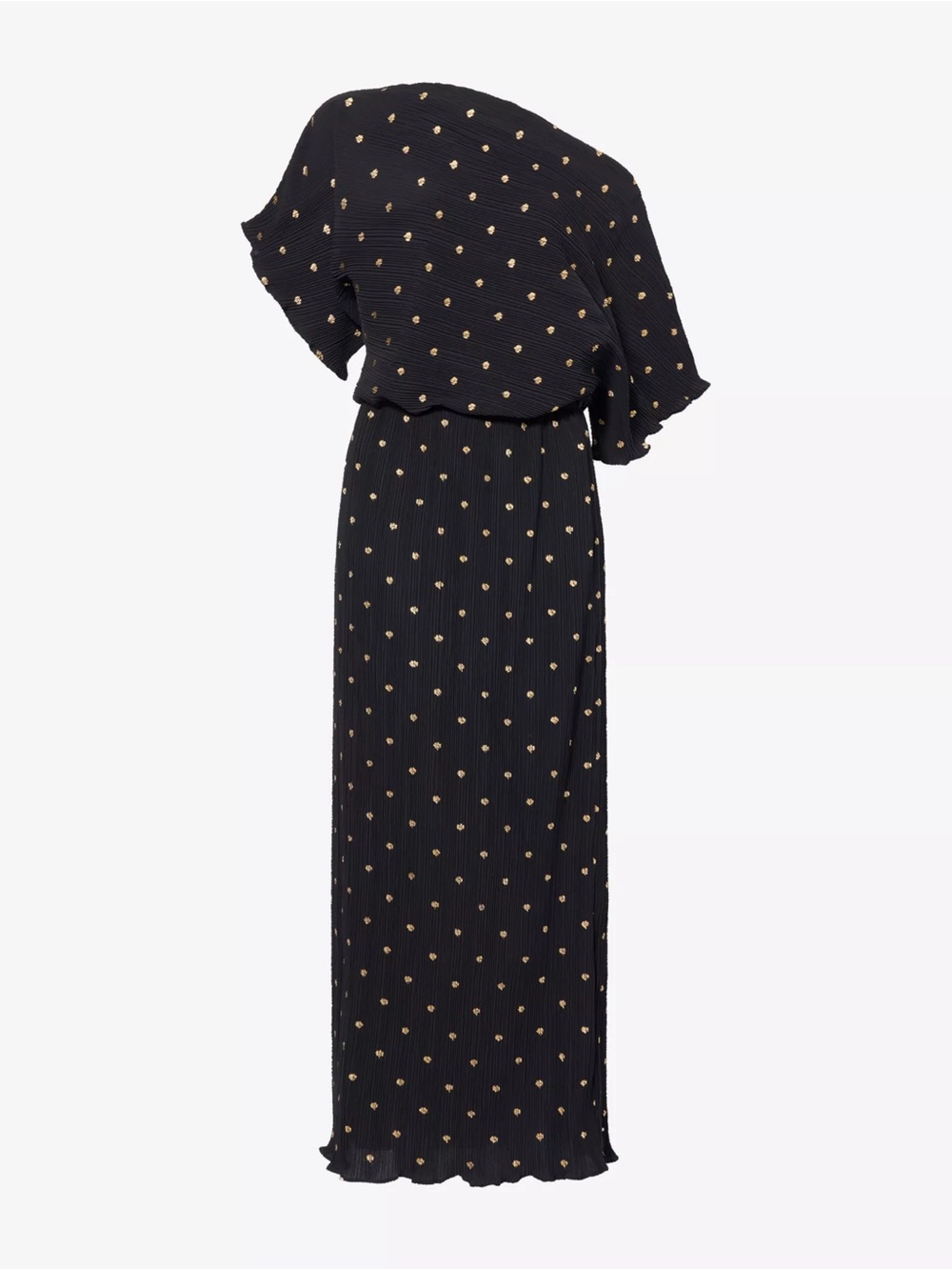 Never Fully Dressed Black One-Shoulder Maxi Dress with Gold Dot Print